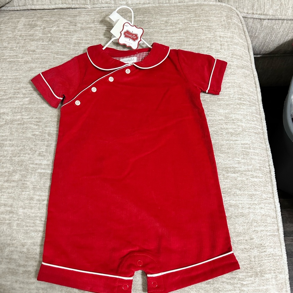 NWT Mudpie Red Baby Romper